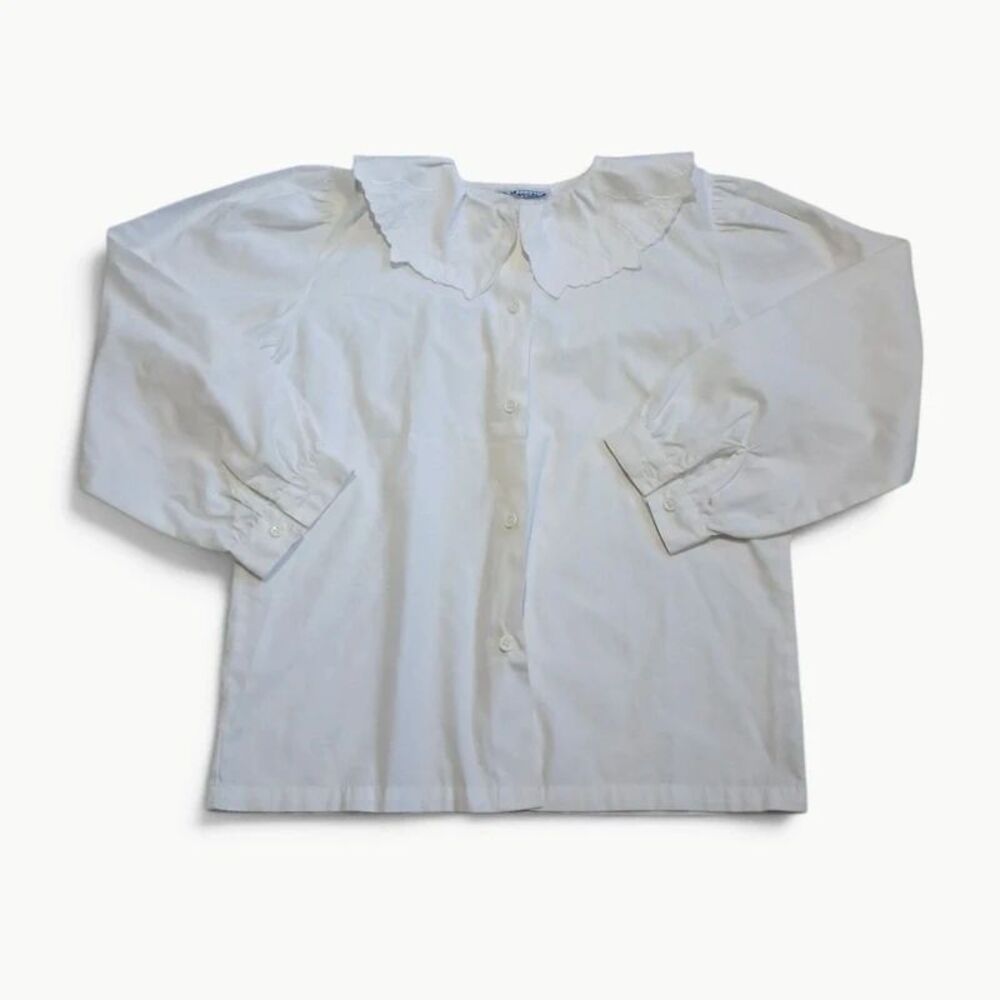 Vintage Girl's White Peter Pan Collar Blouse Cottagecore Schoolgirl OS